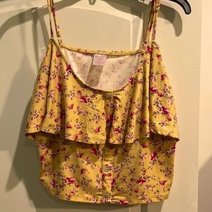 Yellow floral two piece skirt and crop top